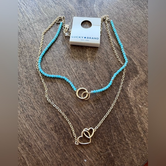 NWT Lucky Brand Turquoise Beaded Heart Layer Necklace - Picture 4 of 11